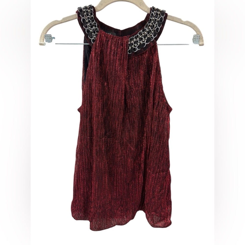 Alfani Red Sleeveless Top with Chain Detail